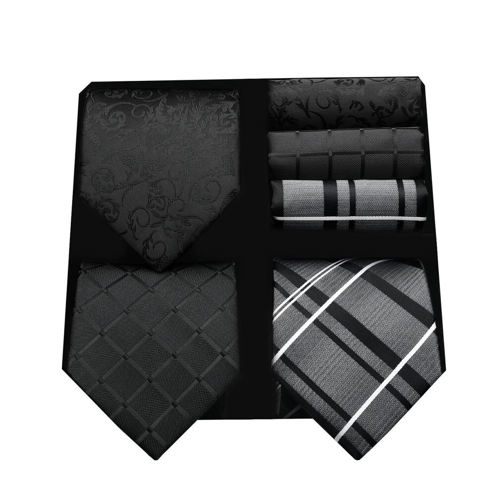 9712 Ties Pocket Square Sets Business Elegant Black Checkered Floral